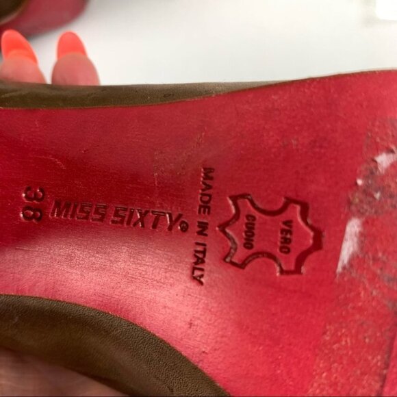 Miss Sixty Brown Leather Red with Red Stitching Chunky Heel size 38 - Picture 7 of 13